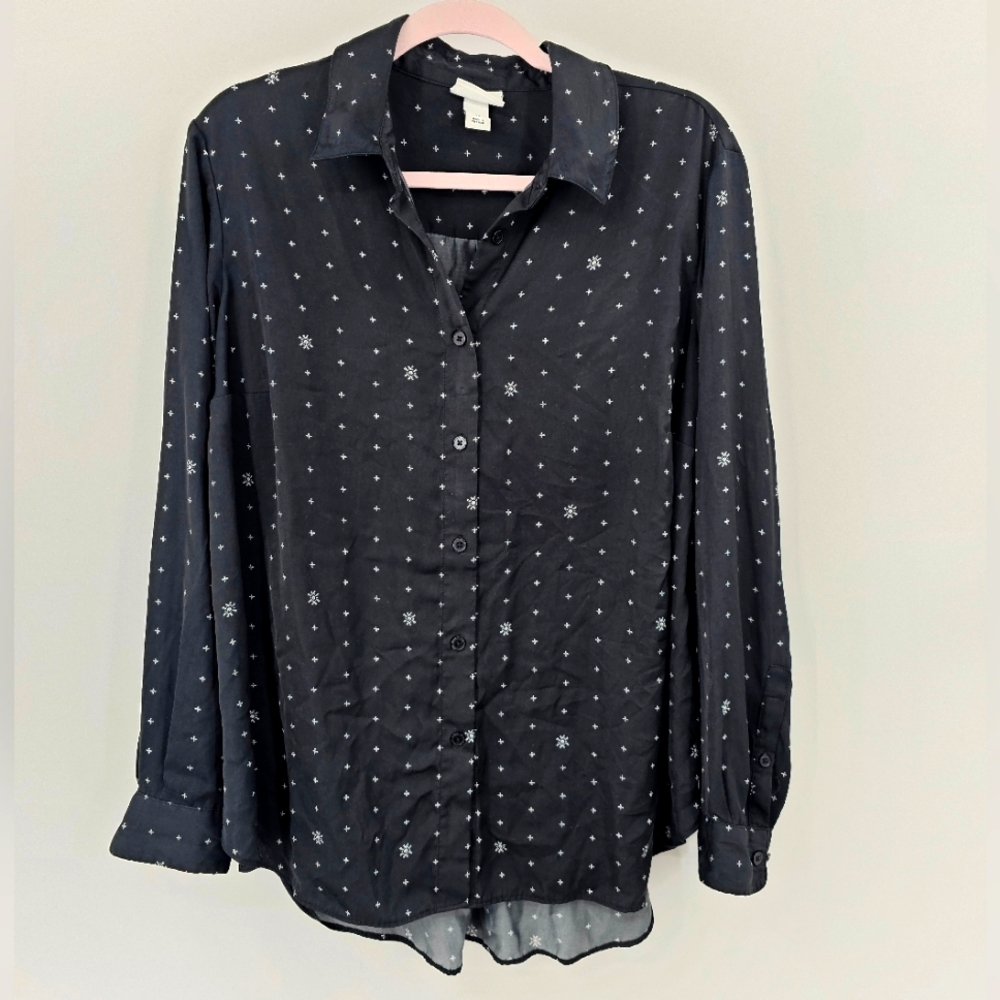 Ava & Viv Button-Down Shirt Black White Size 1X